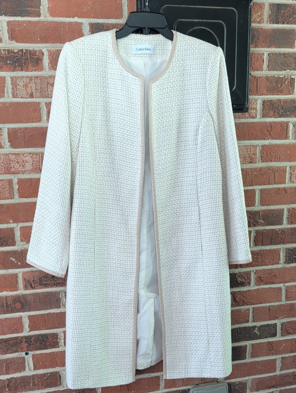 Calvin Klein Ivory Textured Open-Front Topper Coat Size 10 (1546)